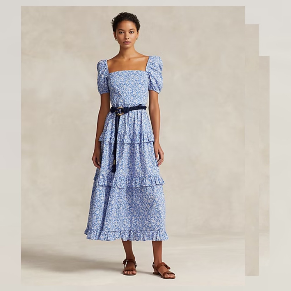 NWT Polo by Ralph Lauren Tiered Floral Blouson-Sleeve Dress